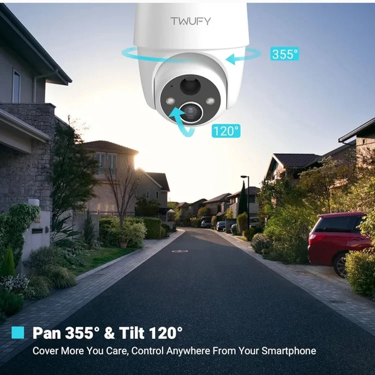 دوربین مدار بسته وای فای خورشیدی شارژی 360 درجه TWUFY با کیفیت 2k (بار آمازون) متصل به گوشی با کیفیت عالی