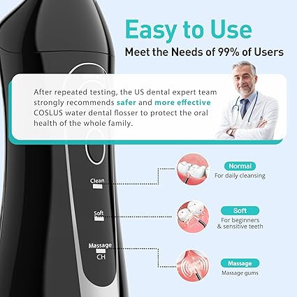 واترجت دندان برند COSLUS قابل حمل بی سیم Oral Irrigator 300M (بار آمازون) با گارانتی تعویض برند شناخته شده اورجینال و کیفیت عالی