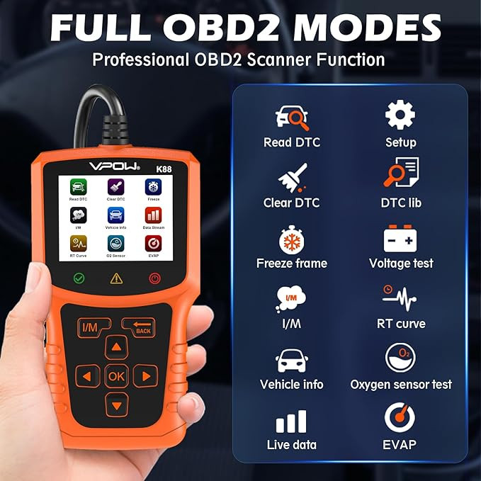 دیاگ خودرو OBD2 برند VPOW (بالاترین امار رضایت در سایت آمازون) (بار آمازون)- کیفیت عالی محصول برند اصلی جهانی