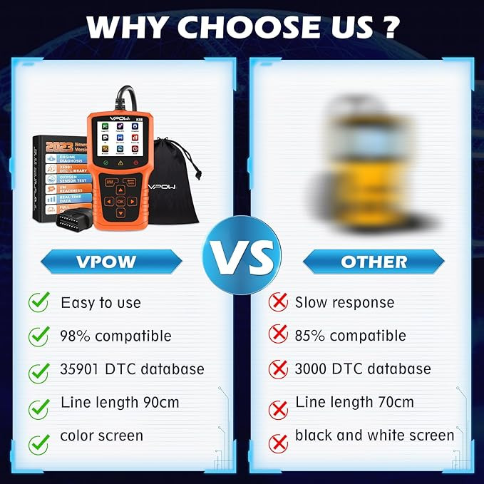 دیاگ خودرو OBD2 برند VPOW (بالاترین امار رضایت در سایت آمازون) (بار آمازون)- کیفیت عالی محصول برند اصلی جهانی