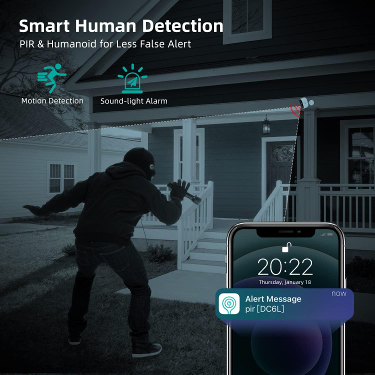 دوربین امنیتی DEKCO DC8l - ضد آب، WiFi دار، با باتری و تشخیص حرکت انسان"