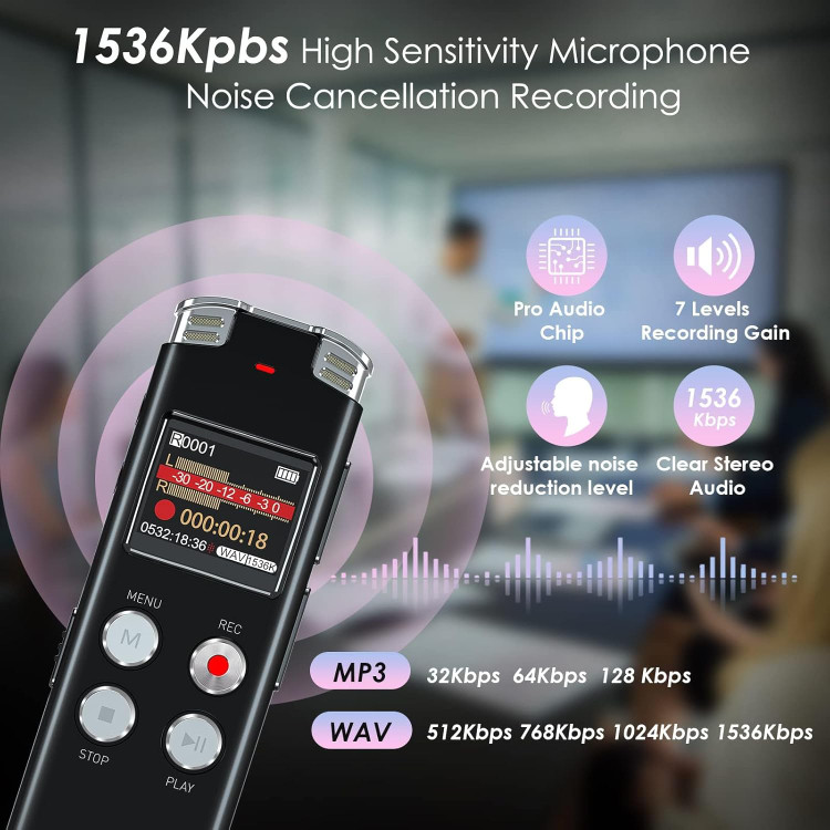 ضبط صدا دیجیتال 64 گیگابایتی با ضبط و پخش فعال صدا - EVISTR L357 USB شارژی دیکتافون | دستگاه دیکته با پخش کننده MP3
