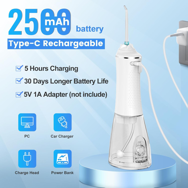 واترجت دندان برند H2ofloss بی سیم مدل HF-6 ، شستشوی دهان ضد آب IPX7 در 5 حالت، ن مخزن آب 300 میلی لیتری (سفید و مشگی) (بار آمازون) برند شناخته شده اورجینال و کیفیت عالی