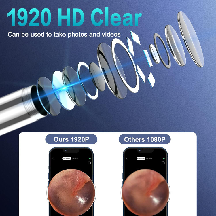 گوش پاک کن ابزار حذف موم گوش LMECHN مدل 1920P HD اتوسکوپ بیسیم بصری 3 میلیمتری پاککننده دوربین مومی با 6 چراغ الایدی کیت پاککننده گوش شارژ USB قابل حمل برای آیفون، اندروید و آیپد (مشکی)