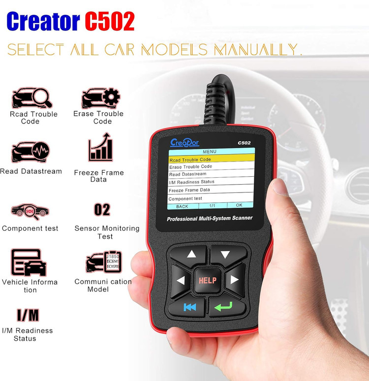 دیاگ و اسکنر کامل سیستم کد Creator C502 برای ماشین های ایرانی و خارجی مثل مرسدس بنز و غیره با اسکنر خطای موتور OBDII EOBD CAN(سازگار با خودرو ایرانی و خارجی)