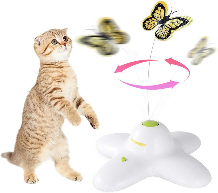 اسباببازی گربه تعاملی All For Paws، اسباببازی گربهای فعالشده با حرکت فعال برای گربههای داخل ساختمان، اسباببازیهای گربه باگ فلاتر، اسباببازیهای گربه چرخان فلاتر با ۲ جایگزین
