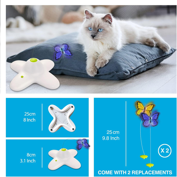 اسباببازی گربه تعاملی All For Paws، اسباببازی گربهای فعالشده با حرکت فعال برای گربههای داخل ساختمان، اسباببازیهای گربه باگ فلاتر، اسباببازیهای گربه چرخان فلاتر با ۲ جایگزین