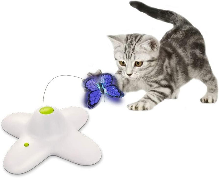 اسباببازی گربه تعاملی All For Paws، اسباببازی گربهای فعالشده با حرکت فعال برای گربههای داخل ساختمان، اسباببازیهای گربه باگ فلاتر، اسباببازیهای گربه چرخان فلاتر با ۲ جایگزین