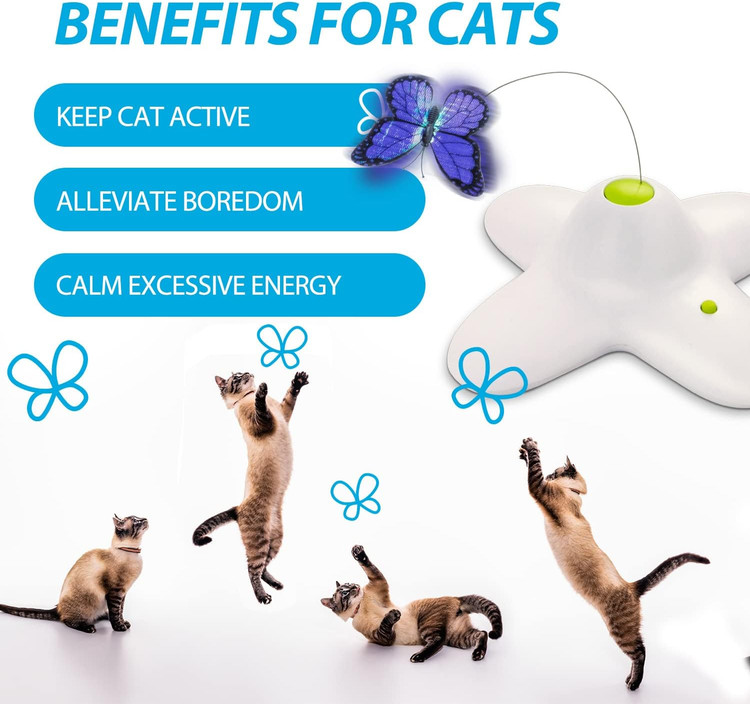 اسباببازی گربه تعاملی All For Paws، اسباببازی گربهای فعالشده با حرکت فعال برای گربههای داخل ساختمان، اسباببازیهای گربه باگ فلاتر، اسباببازیهای گربه چرخان فلاتر با ۲ جایگزین