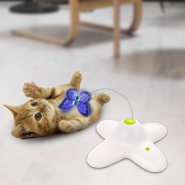 اسباببازی گربه تعاملی All For Paws، اسباببازی گربهای فعالشده با حرکت فعال برای گربههای داخل ساختمان، اسباببازیهای گربه باگ فلاتر، اسباببازیهای گربه چرخان فلاتر با ۲ جایگزین