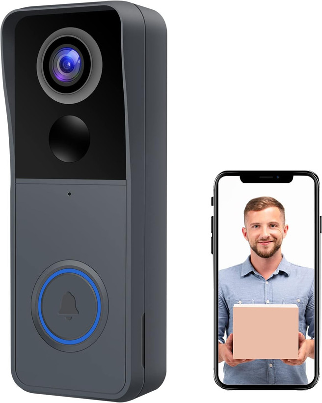 دوربین ویدیویی زنگ در، زنگ درب بیسیم 1080P، زاویه باز 166 درجه، تشخیص حرکت PIR، ضد آب IP66، صدای دو طرفه، دید در شب، وایفای 2.4G، باتری، ذخیرهسازی ابری و کارت TF، GEREE (زنگ در)