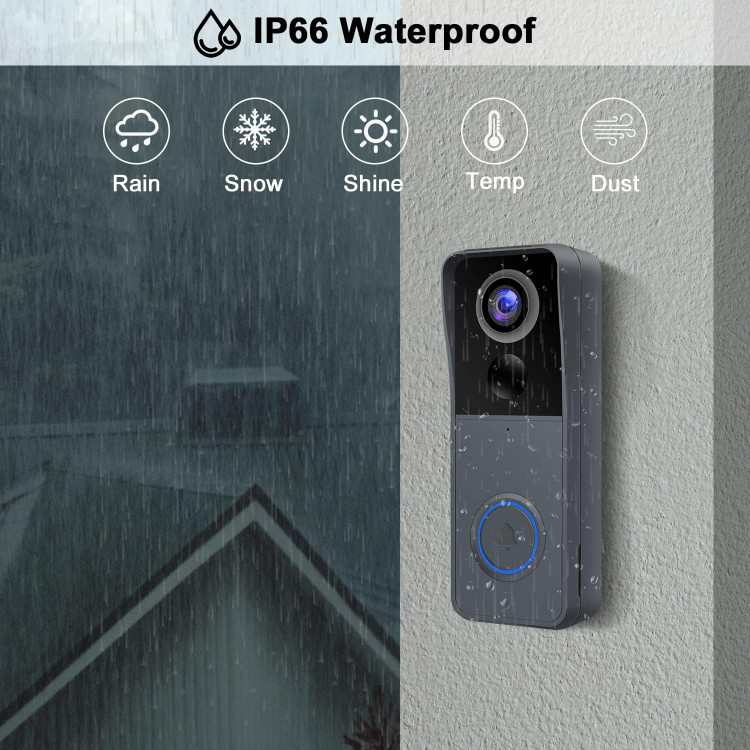 دوربین ویدیویی زنگ در، زنگ درب بیسیم 1080P، زاویه باز 166 درجه، تشخیص حرکت PIR، ضد آب IP66، صدای دو طرفه، دید در شب، وایفای 2.4G، باتری، ذخیرهسازی ابری و کارت TF، GEREE (زنگ در)