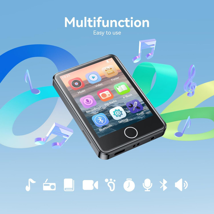 پخش کننده MP3 و MP4 (صوتی و تصویری) مدل MAGPTEK با بلوتوث 5.3، پخش کننده موسیقی M1PL قابل حمل با صفحه نمایش کامل لمسی، بلندگو داخلی HD، پشتیبانی از حداکثر 128 گیگابایت