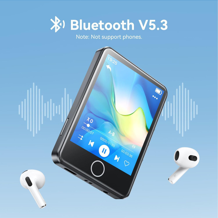 پخش کننده MP3 و MP4 (صوتی و تصویری) مدل MAGPTEK با بلوتوث 5.3، پخش کننده موسیقی M1PL قابل حمل با صفحه نمایش کامل لمسی، بلندگو داخلی HD، پشتیبانی از حداکثر 128 گیگابایت
