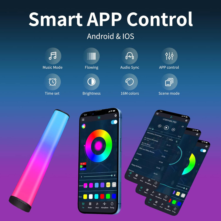 چراغ LED هوشمند RGB LED با کنترل از راه دور و لامپ بازی کنترل برنامه لامپ های LED نور اتمسفر RGB با 210 حالت پویا و حالت همگام سازی موسیقی