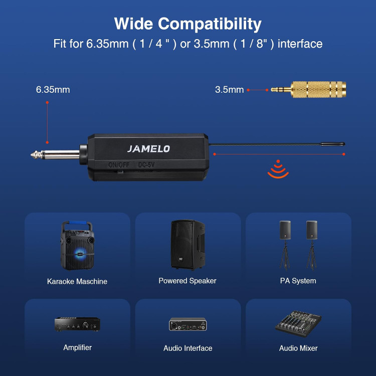 میکروفون بی سیم JAMELO، میکروفن آواز بی سیم دوگانه، میکروفون و گیرنده حرفه ای دستی، ست میکروفون کارائوکه برای دی جی، آواز، کلیسا، کلاس، عروسی، سخنرانی، جلسه- تهران فوری