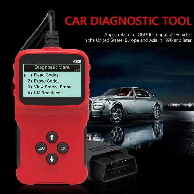 دیاگ خودرو V309 CAN OBD2 اسکنر خودرو ابزار عیب یابی موتور بررسی کد موتور خواننده ابزار اسکن تشخیصی خودرو چند زبانه برای همه وسایل نقلیه پروتکل OBD II (قرمز)- تهران فوری