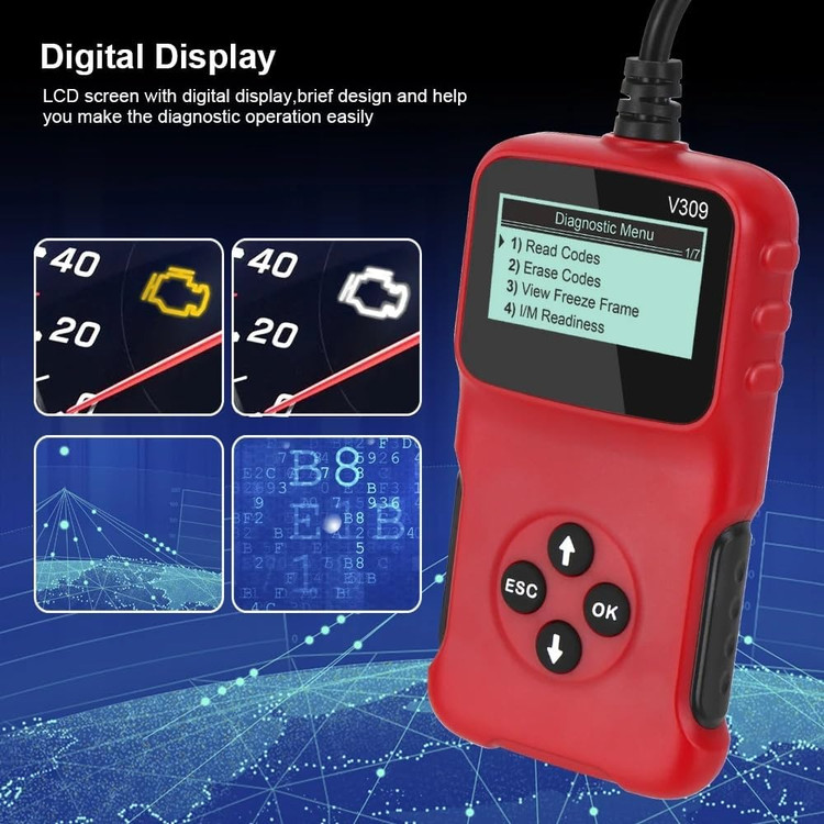 دیاگ خودرو V309 CAN OBD2 اسکنر خودرو ابزار عیب یابی موتور بررسی کد موتور خواننده ابزار اسکن تشخیصی خودرو چند زبانه برای همه وسایل نقلیه پروتکل OBD II (قرمز)- تهران فوری