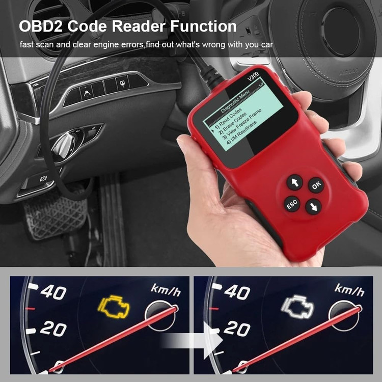 دیاگ خودرو V309 CAN OBD2 اسکنر خودرو ابزار عیب یابی موتور بررسی کد موتور خواننده ابزار اسکن تشخیصی خودرو چند زبانه برای همه وسایل نقلیه پروتکل OBD II (قرمز)- تهران فوری