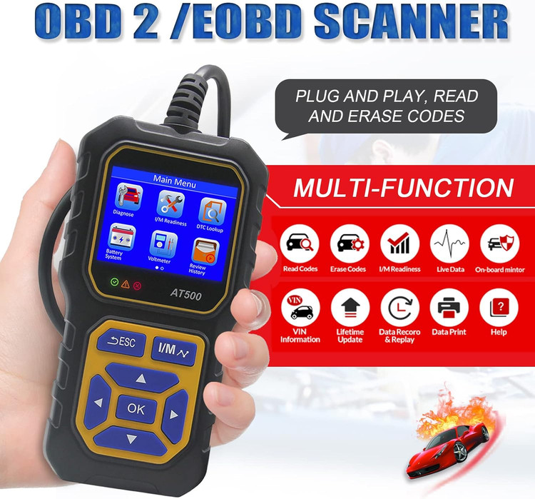 دیاگ خودرو AT500 Car OBD2 اسکنر کد خوان موتور خطای کد خوان اسکنر نور خودکار ولت متر می تواند ابزار اسکن تشخیصی برای همه اتومبیل های ایرانی و خارجی پروتکل OBD II از سال 1996، پشتیبانی چند زبانه- تهران فوری