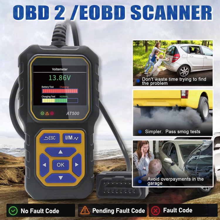دیاگ خودرو AT500 Car OBD2 اسکنر کد خوان موتور خطای کد خوان اسکنر نور خودکار ولت متر می تواند ابزار اسکن تشخیصی برای همه اتومبیل های ایرانی و خارجی پروتکل OBD II از سال 1996، پشتیبانی چند زبانه- تهران فوری