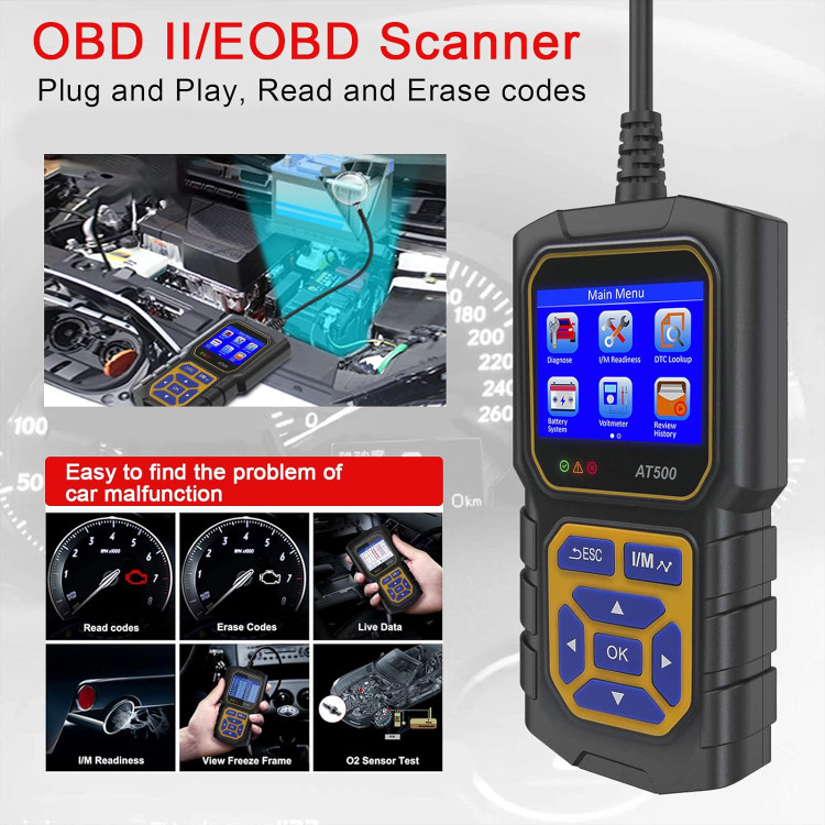 دیاگ خودرو AT500 Car OBD2 اسکنر کد خوان موتور خطای کد خوان اسکنر نور خودکار ولت متر می تواند ابزار اسکن تشخیصی برای همه اتومبیل های ایرانی و خارجی پروتکل OBD II از سال 1996، پشتیبانی چند زبانه- تهران فوری