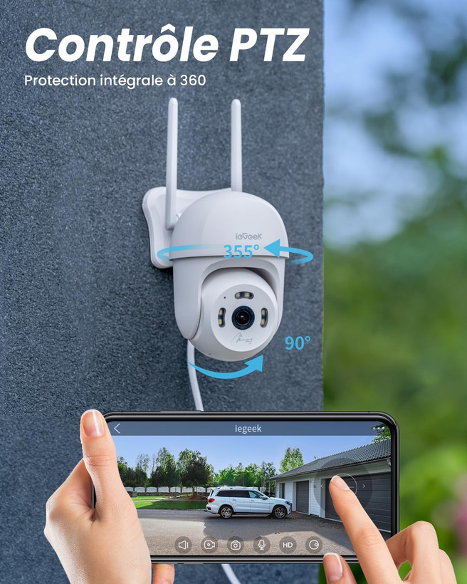 ieGeek 2.5K دوربین مداربسته WiFi در فضای باز، نظارت در فضای باز، دوربین PTZ WLAN در فضای باز با ردیابی خودکار، ضبط 24/7، دید در شب رنگی، IP65، ذخیره سازی SD/Cloud، WiFi