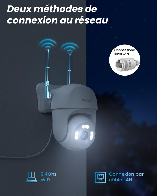 ieGeek 2.5K دوربین مداربسته WiFi در فضای باز، نظارت در فضای باز، دوربین PTZ WLAN در فضای باز با ردیابی خودکار، ضبط 24/7، دید در شب رنگی، IP65، ذخیره سازی SD/Cloud، WiFi