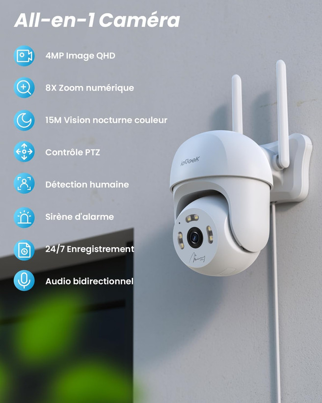 ieGeek 2.5K دوربین مداربسته WiFi در فضای باز، نظارت در فضای باز، دوربین PTZ WLAN در فضای باز با ردیابی خودکار، ضبط 24/7، دید در شب رنگی، IP65، ذخیره سازی SD/Cloud، WiFi
