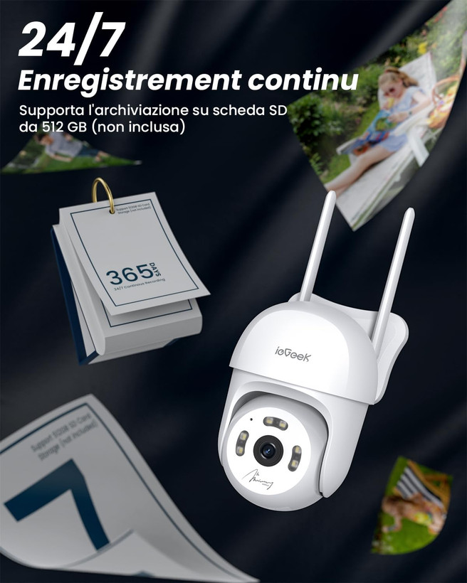 ieGeek 2.5K دوربین مداربسته WiFi در فضای باز، نظارت در فضای باز، دوربین PTZ WLAN در فضای باز با ردیابی خودکار، ضبط 24/7، دید در شب رنگی، IP65، ذخیره سازی SD/Cloud، WiFi