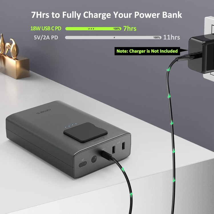 پاوربانک لپ تاپ قابل حمل Omars 24000mAh خروجی AC، پاوربانک با ظرفیت بالا 90 وات، ورودی/خروجی USB-C PD 18W، خروجی USB-A، بسته باتری شارژ سریع برای اضطراری مسافرتی کمپینگ در فضای باز MacBook