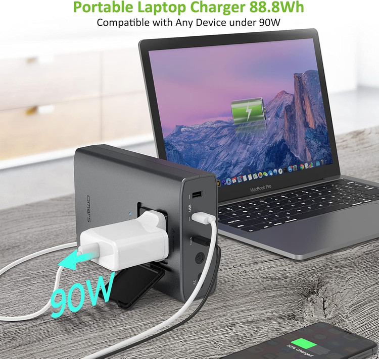 پاوربانک لپ تاپ قابل حمل Omars 24000mAh خروجی AC، پاوربانک با ظرفیت بالا 90 وات، ورودی/خروجی USB-C PD 18W، خروجی USB-A، بسته باتری شارژ سریع برای اضطراری مسافرتی کمپینگ در فضای باز MacBook