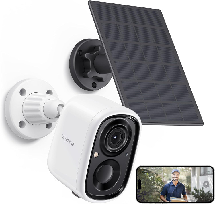 دوربین خورشیدی/باطری سنسور PIR بیسیم دوربین امنیتی X-Sense، دید در شب رنگی 1080p، صدای دو طرفه، IP65 ضد آب، کارت SD، فضای ذخیرهسازی ابری، Wi-Fi 2.4 گیگاهرتز