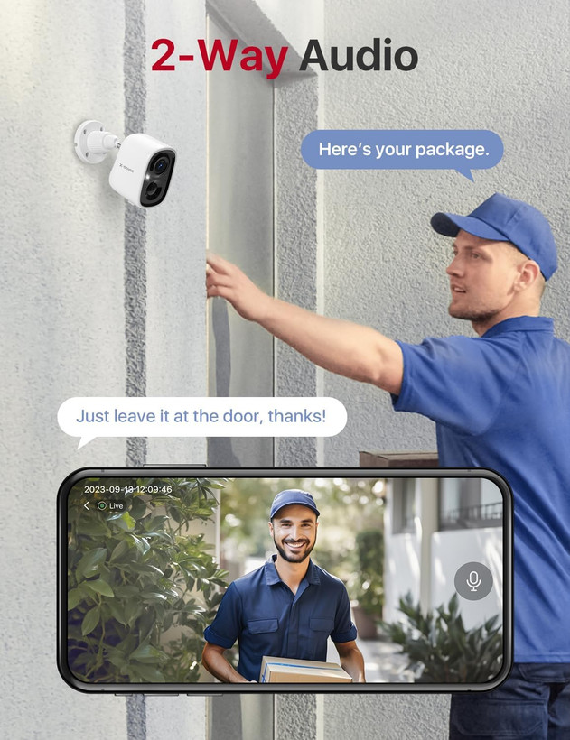 دوربین خورشیدی/باطری سنسور PIR بیسیم دوربین امنیتی X-Sense، دید در شب رنگی 1080p، صدای دو طرفه، IP65 ضد آب، کارت SD، فضای ذخیرهسازی ابری، Wi-Fi 2.4 گیگاهرتز