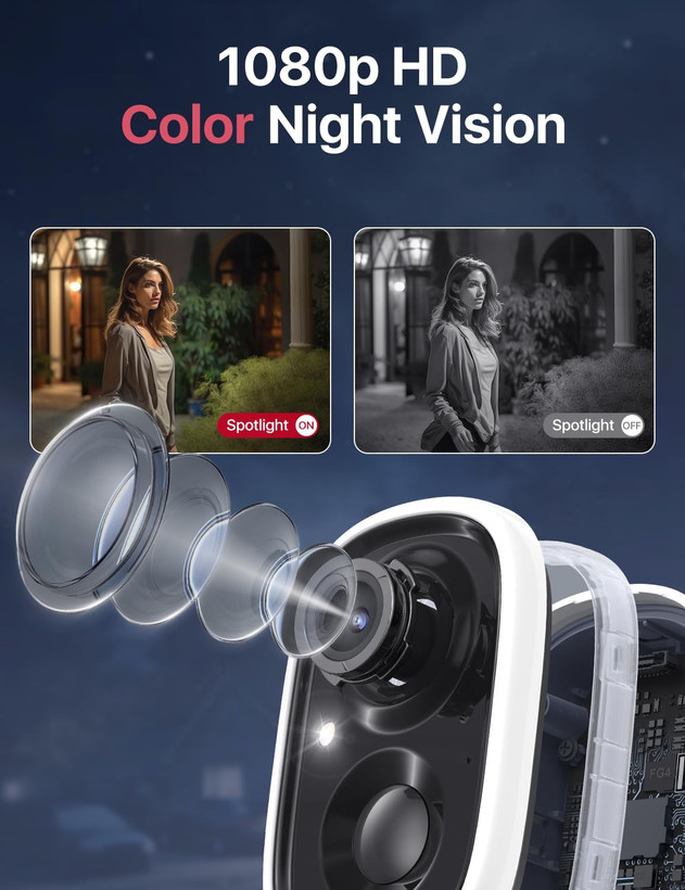 دوربین خورشیدی/باطری سنسور PIR بیسیم دوربین امنیتی X-Sense، دید در شب رنگی 1080p، صدای دو طرفه، IP65 ضد آب، کارت SD، فضای ذخیرهسازی ابری، Wi-Fi 2.4 گیگاهرتز