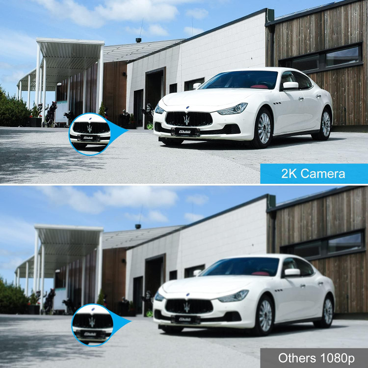 دوربینهای امنیتی خورشیدی BEENOCAM 2K دوربین مداربسته با باتری بیسیم برای امنیت خانه، دوربین WiFi با آژیر نورافکن، تشخیص حرکت، دید در شب رنگی، صدای دو طرفه، (D5)