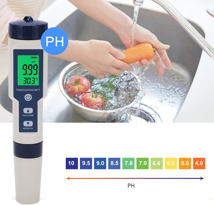 PH متر (تستر ) 5 کاره مایعات PH/TDS/EC/SALT/Temp- EZ-9909SP