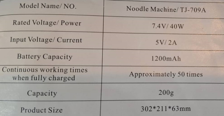 دستگاه نودل ساز (ماکارانی ساز) دستی شارژی- MODEL : TJ-709A ( سری های فلزی و بسیار مستحکم)