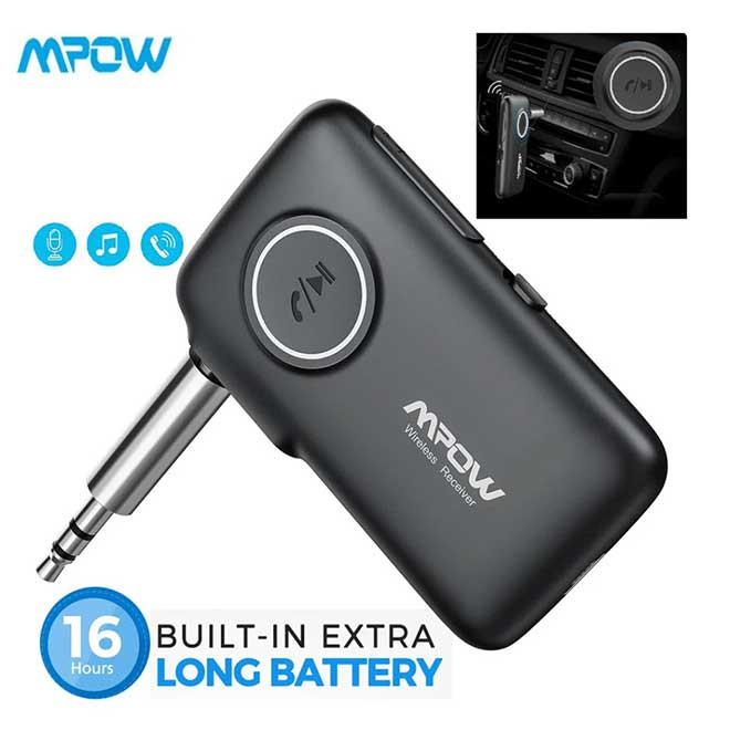 گیرنده بلوتوث خودرو Aux قابل حمل کیت هندزفری ماشین بیسیم برای خانه و سیستم استریو صوتی Mpow bh298b Bluetooth 5.0