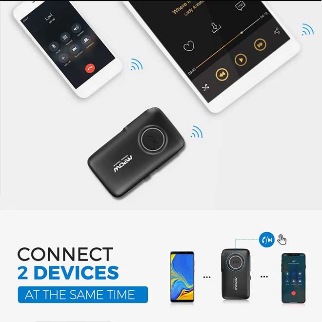 گیرنده بلوتوث خودرو Aux قابل حمل کیت هندزفری ماشین بیسیم برای خانه و سیستم استریو صوتی Mpow bh298b Bluetooth 5.0