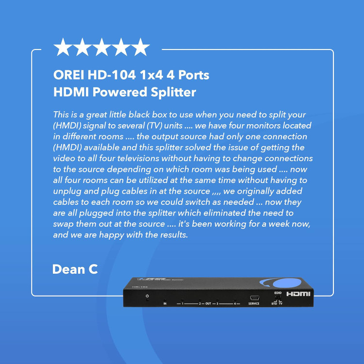 OREI HD-104 1x4 4 Ports Splitter Powered HDMI برای Full HD 1080P ( از به روز ترین و پرفروش ترین اسپلیترهای سایت آمازون)