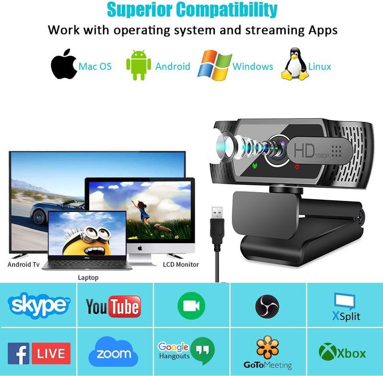 وبکم Neefeaer Full HD1080P با میکروفون، تصحیح نور خودکار، وبکم رایانه شخصی USB با پوشش، زاویه باز ۱۱۰ درجه، دوربین رایانه شخصی برای رایانه شخصی، لپتاپ، رایانه، لینوکس، مک