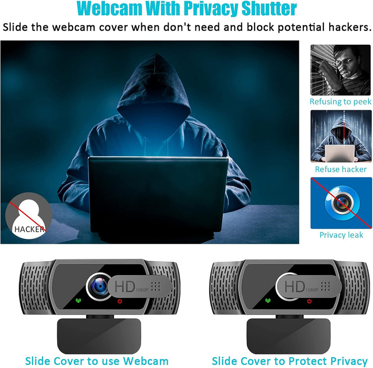 وبکم Neefeaer Full HD1080P با میکروفون، تصحیح نور خودکار، وبکم رایانه شخصی USB با پوشش، زاویه باز ۱۱۰ درجه، دوربین رایانه شخصی برای رایانه شخصی، لپتاپ، رایانه، لینوکس، مک