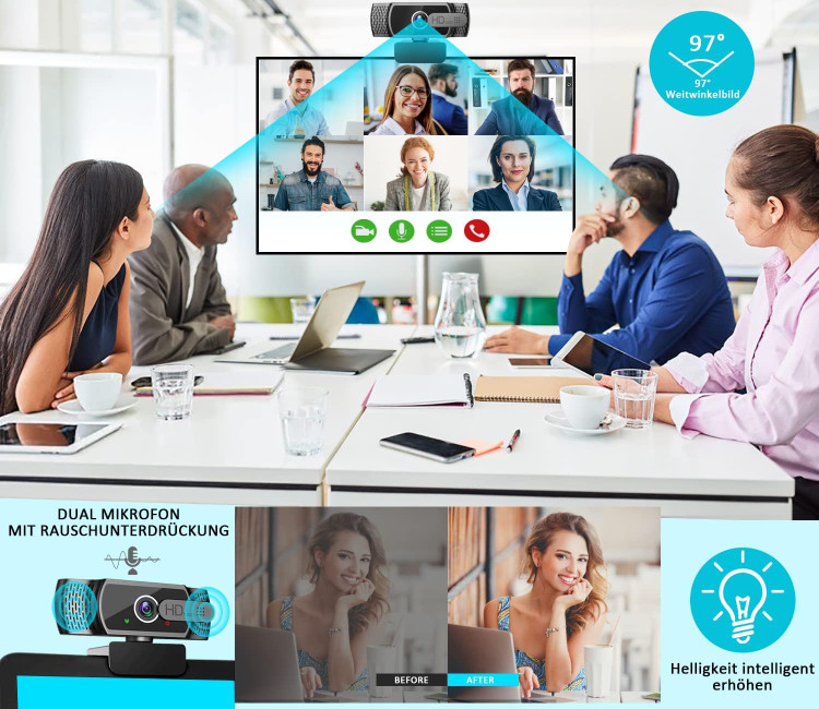 وبکم Neefeaer Full HD1080P با میکروفون، تصحیح نور خودکار، وبکم رایانه شخصی USB با پوشش، زاویه باز ۱۱۰ درجه، دوربین رایانه شخصی برای رایانه شخصی، لپتاپ، رایانه، لینوکس، مک