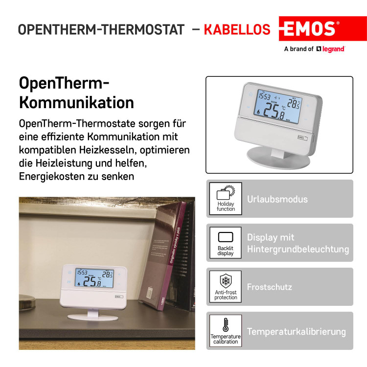 ترموستات P5616OT اتاق بی سیم Emos با پشتیبانی OpenTherm، قابل برنامه ریزی، برای سیستم های گرمایش - فرستنده + گیرنده- تهران فوری