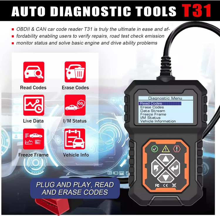 Fastsun T31 Car OBD2 دیاگ خطای کد خوان اسکنر CAN ابزار اسکن تشخیصی برای همه خودروهای پروتکل OBDII از سال 1996