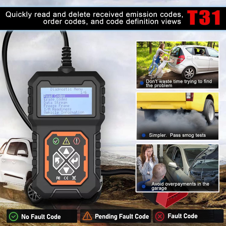 Fastsun T31 Car OBD2 دیاگ خطای کد خوان اسکنر CAN ابزار اسکن تشخیصی برای همه خودروهای پروتکل OBDII از سال 1996