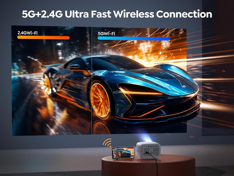 پروژکتور YABER E1 با وای فای 5G و بلوتوث 5.2، پشتیبانی از پروژکتور فضای باز 1080P ±40