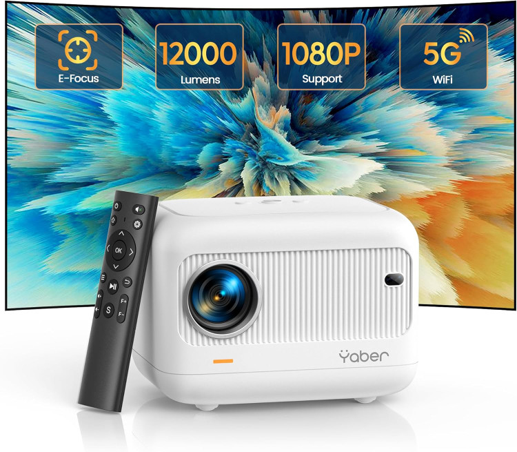 پروژکتور YABER E1 با وای فای 5G و بلوتوث 5.2، پشتیبانی از پروژکتور فضای باز 1080P ±40