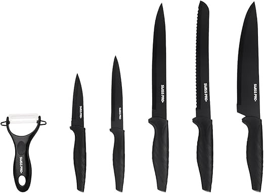 ست چاقوی آشپزخانه Swiss Pro+ - 6 تیکه - استیل ضد زنگ - روکش نچسب - ست 6عدد چاقو شامل چاقوی آشپز و چاقوی سبزیجات - مشکی